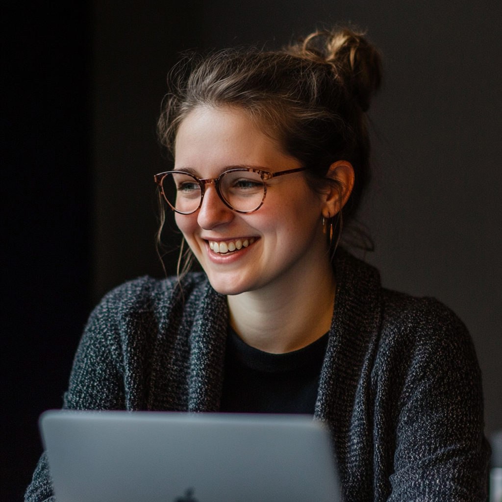 u7468752197 30s woman smiling working on her laptop with dark 2084169f de0a 47e5 ad9b 50234ec66783 1 1 oclock